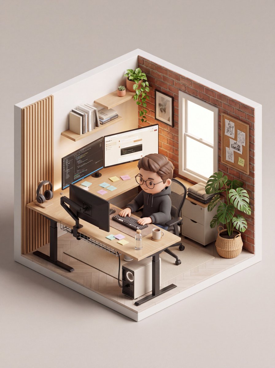 An isometric 3D cube-shaped miniature room (shallow cutaw...