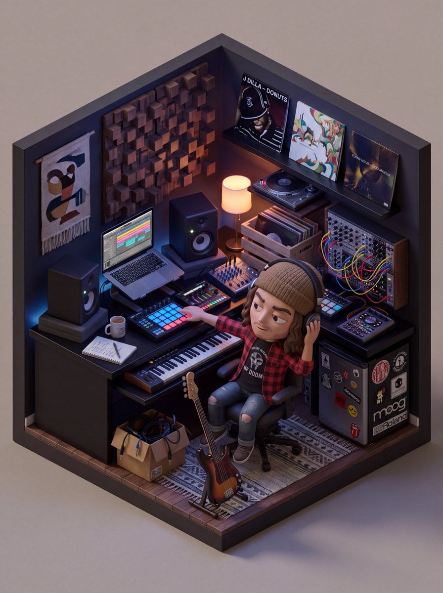 An isometric 3D cube-shaped miniature room (shallow cutaw... - alternate