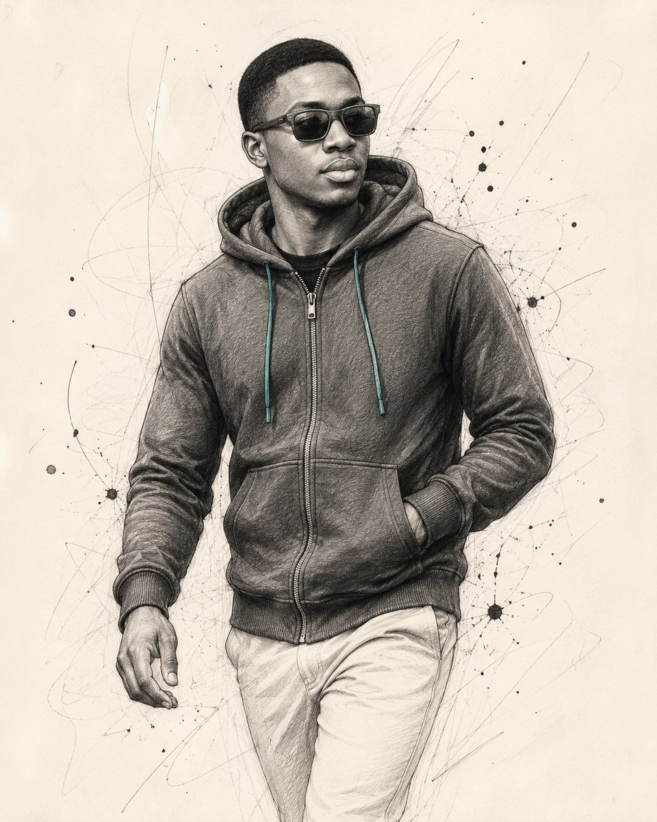 Create a highly detailed hand-drawn fashion illustration ...