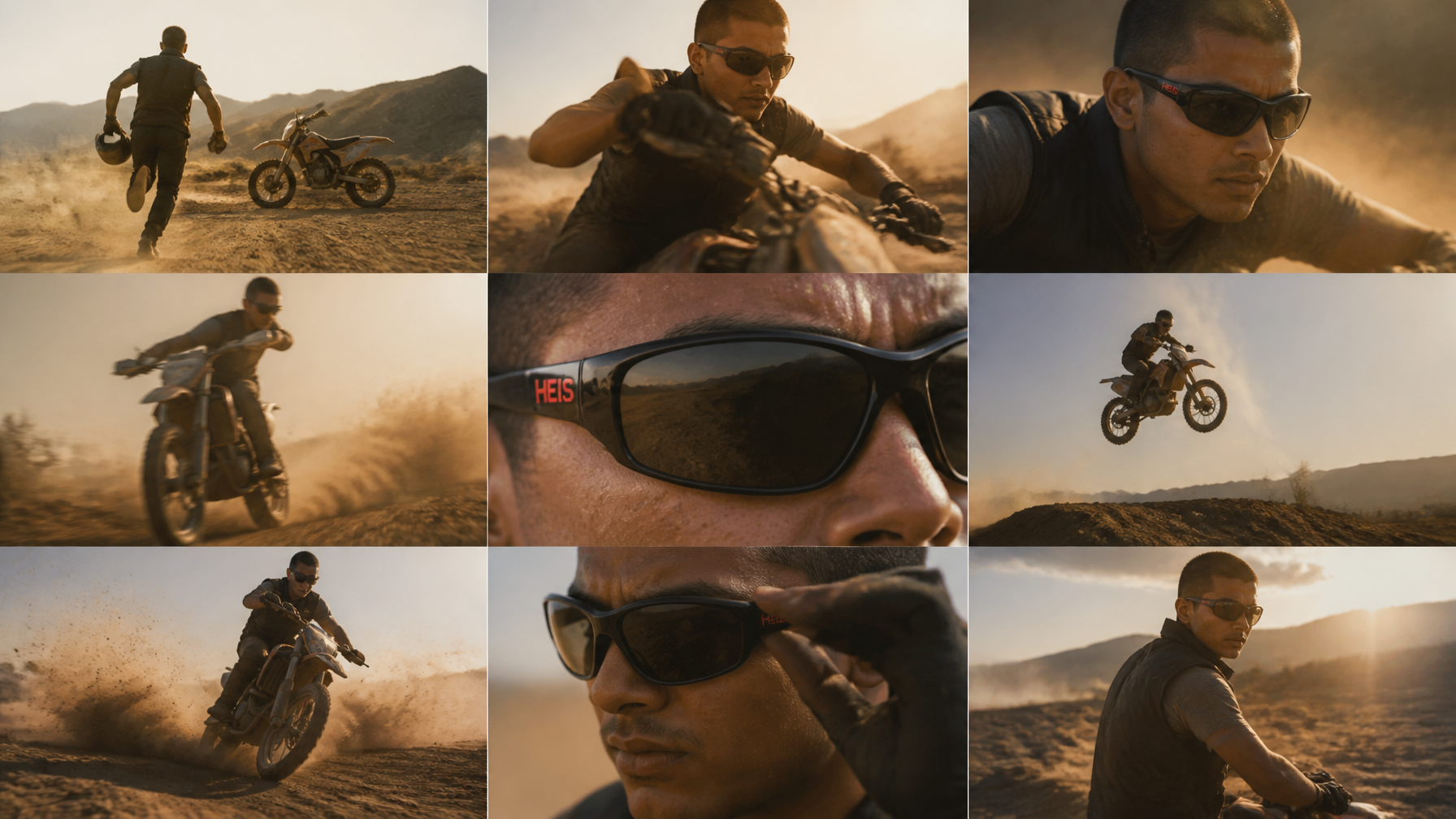 Cinematic action-sport eyewear commercial, photorealistic...