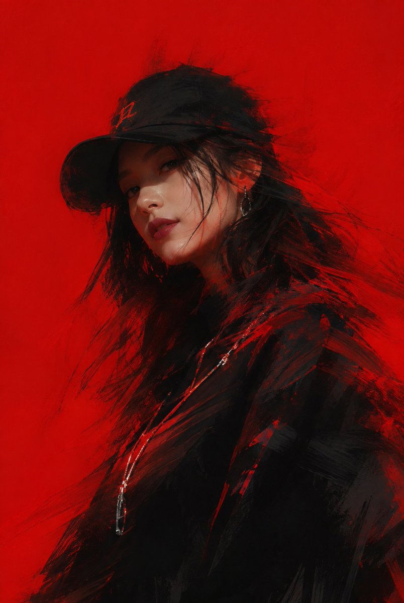 Beautiful hip-hop woman wearing a baseball cap, blurred e...