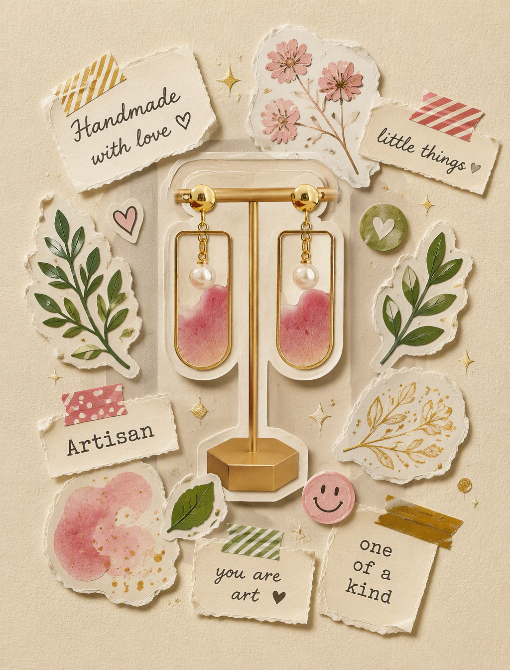 A central subject (the refrence earrings ) [image2]surrou...