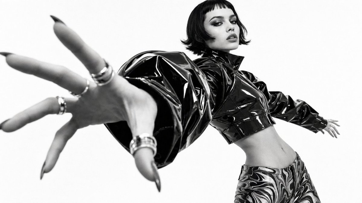 Create a high fashion black and white editorial portrait ...