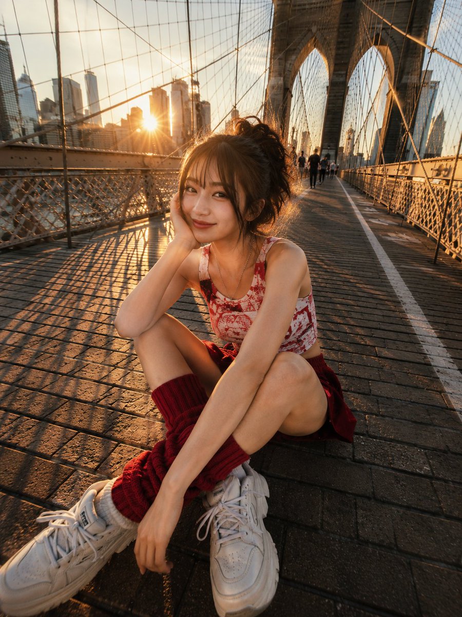 A vibrant candid street-style photograph of a young woman...