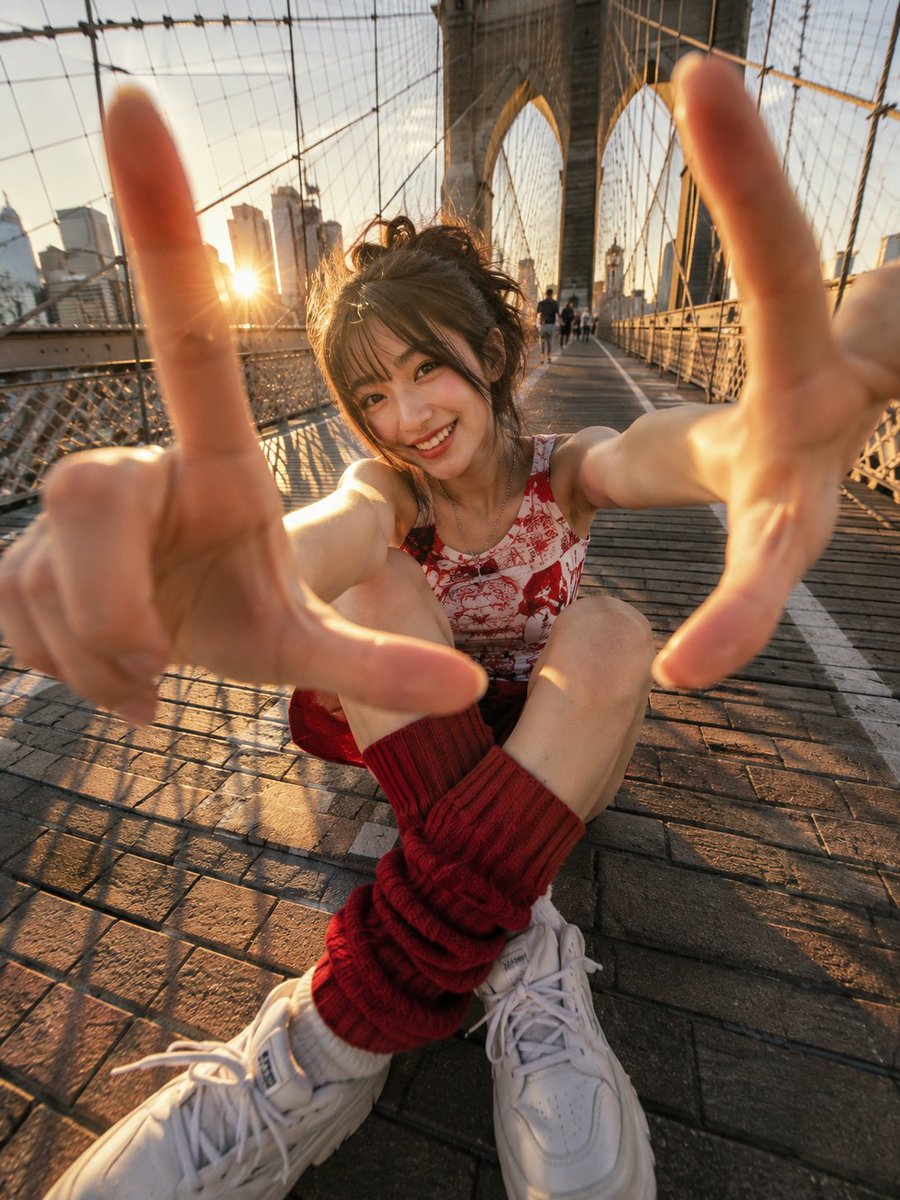 A vibrant candid street-style photograph of a young woman... - alternate