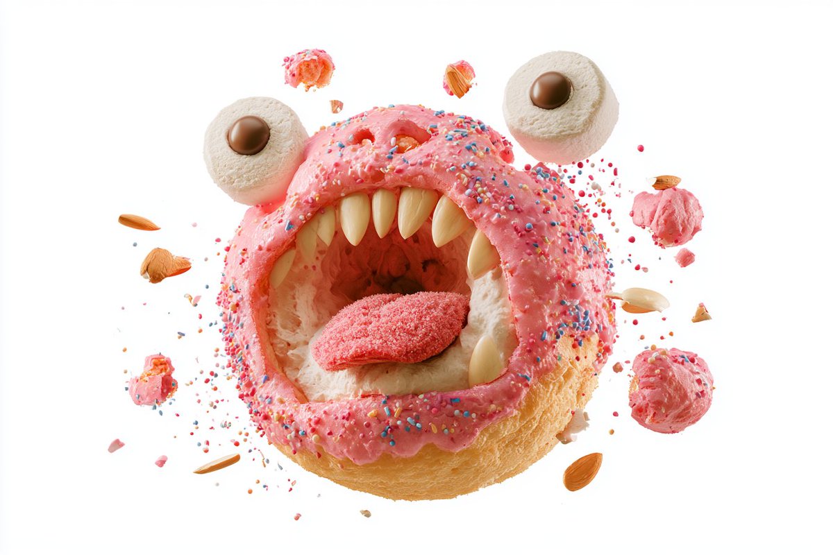 Ultra-realistic exploded view of a monster-shaped [Food],...