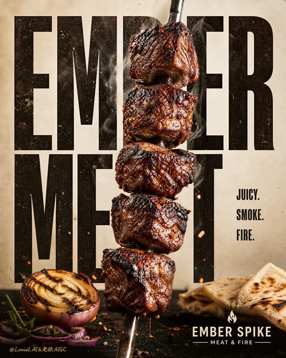 Create a premium street-grill advertising poster for a fi...