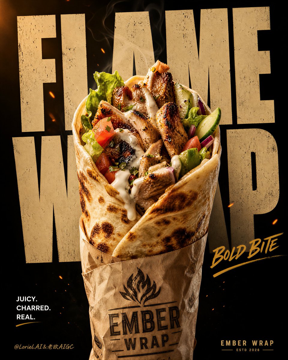 Create a premium street-food advertising poster for a fic...