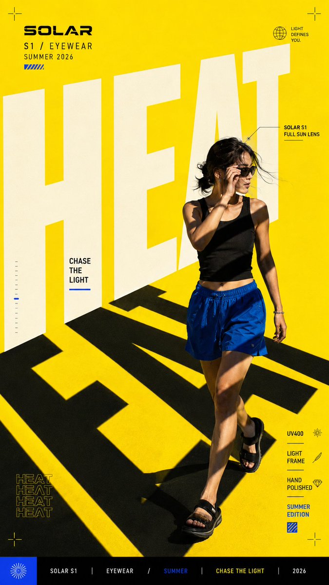Create a bold editorial campaign poster where oversized t...
