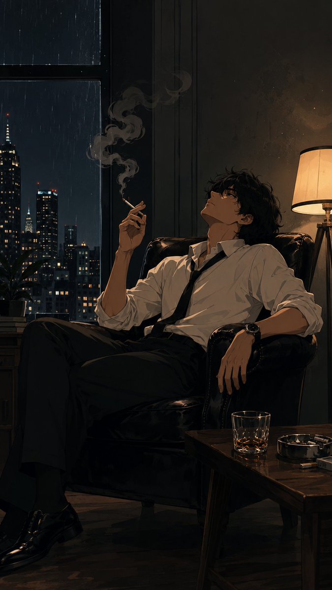 A cinematic, moody film-noir scene of a stylish young man...