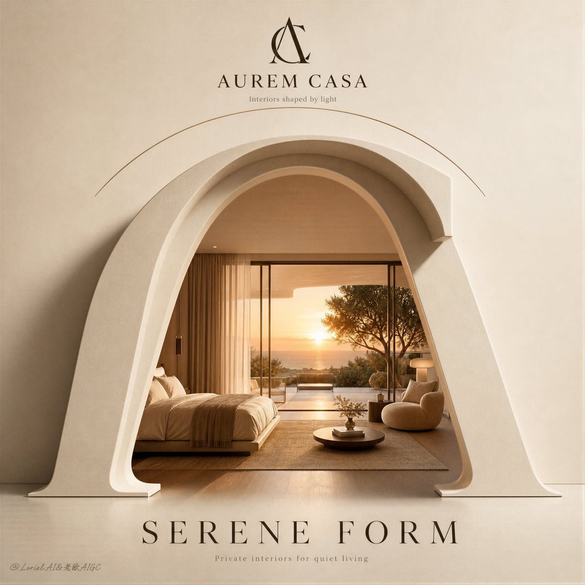 Create a premium square flagship poster for a luxury inte...