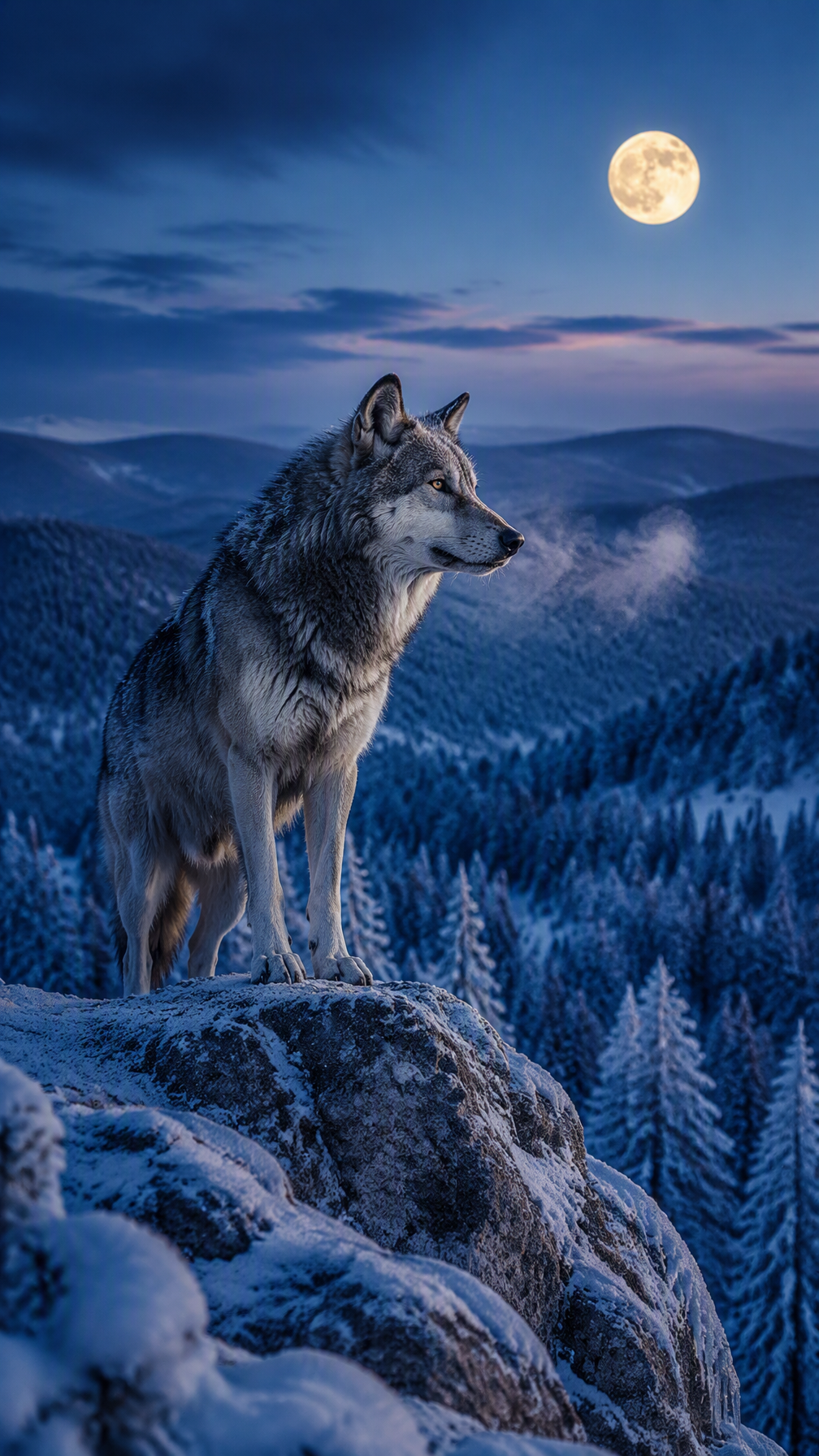 A breathtaking wildlife photograph of a lone wolf standin...