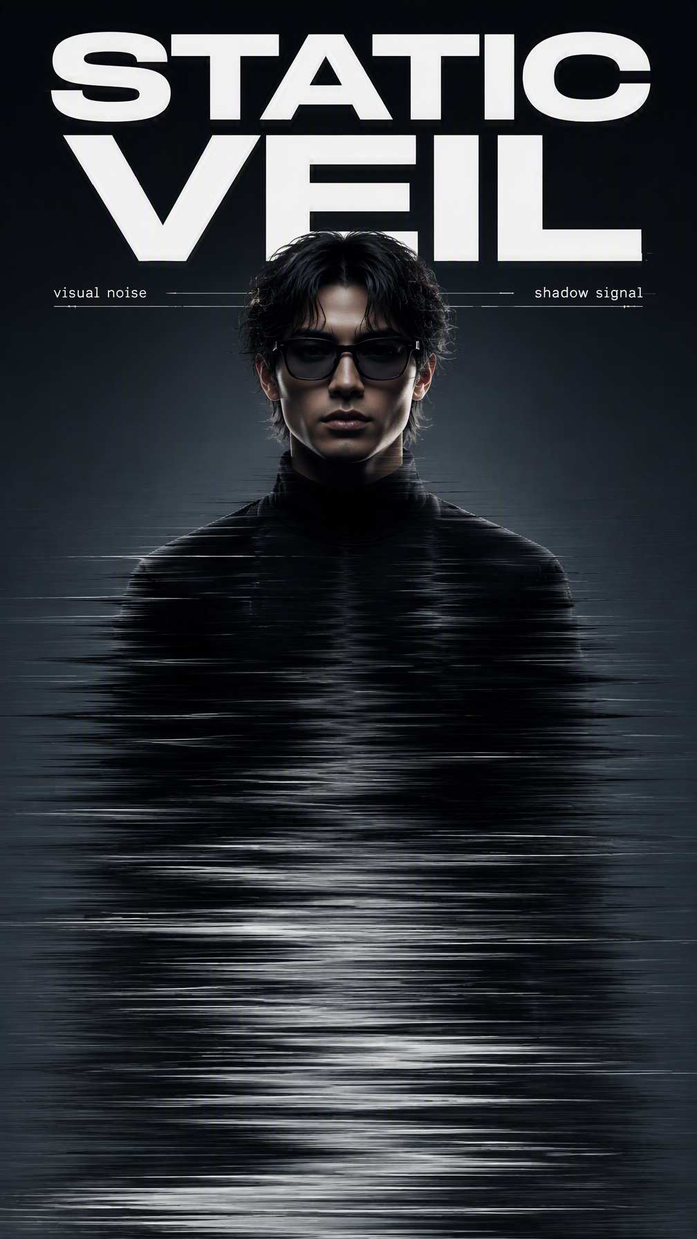 Experimental 9:16 portrait poster. A young male model fac...
