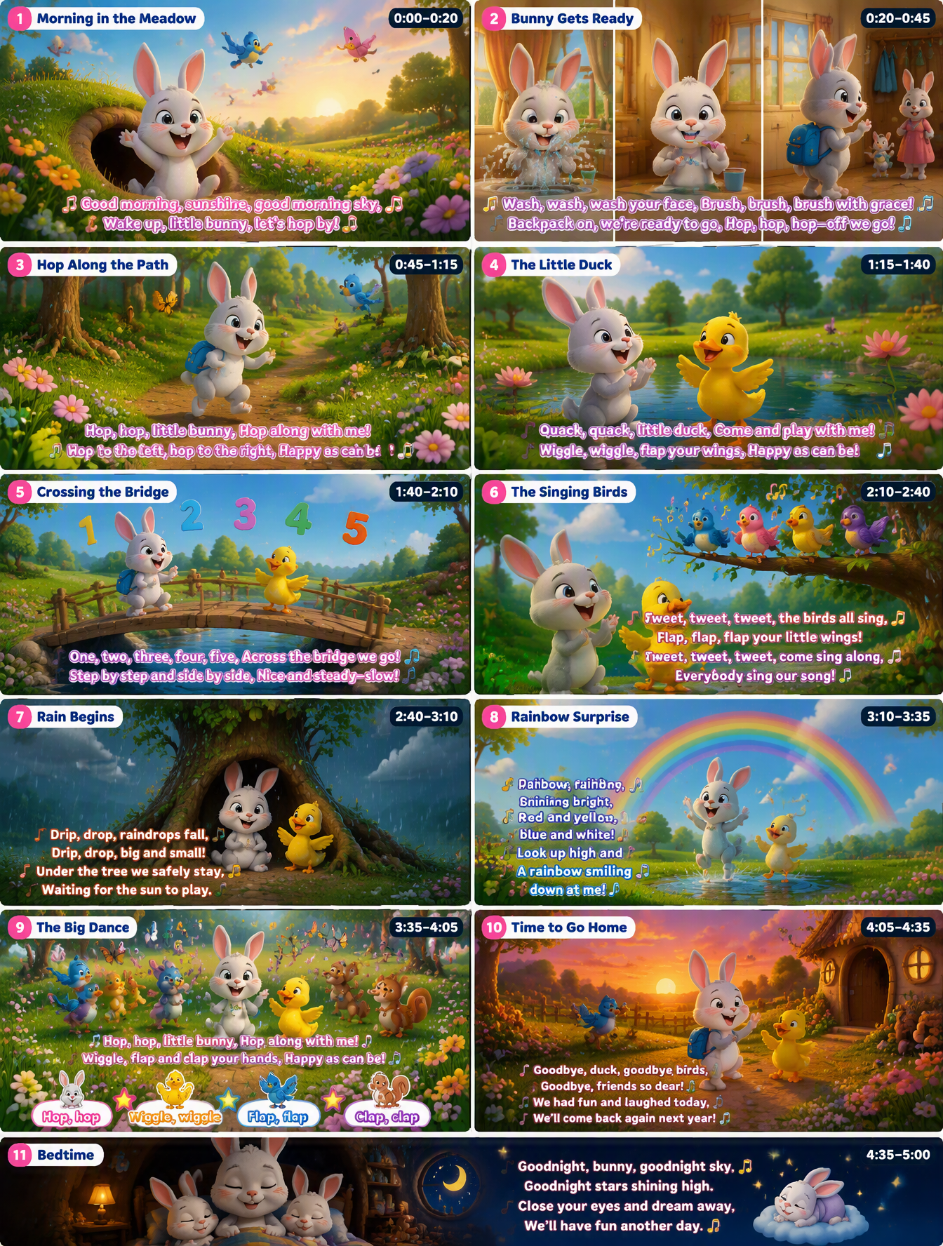Absolutely. Here’s a scene-by-scene 5-minute nursery rhym...