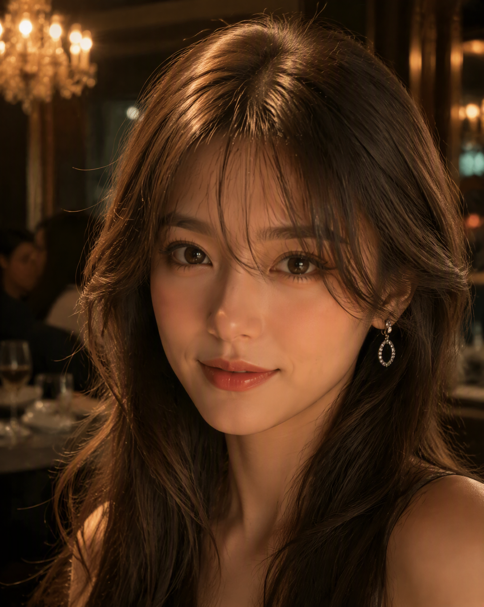 A close-up portrait of a young woman with smooth, luminou...