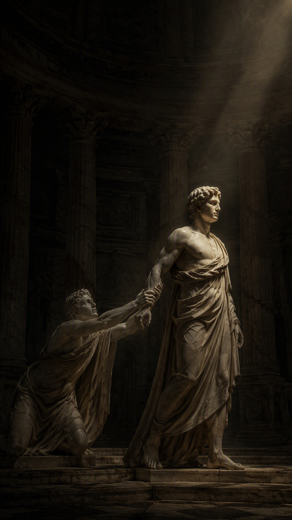 monumental ancient Roman marble sculpture depicting two h...