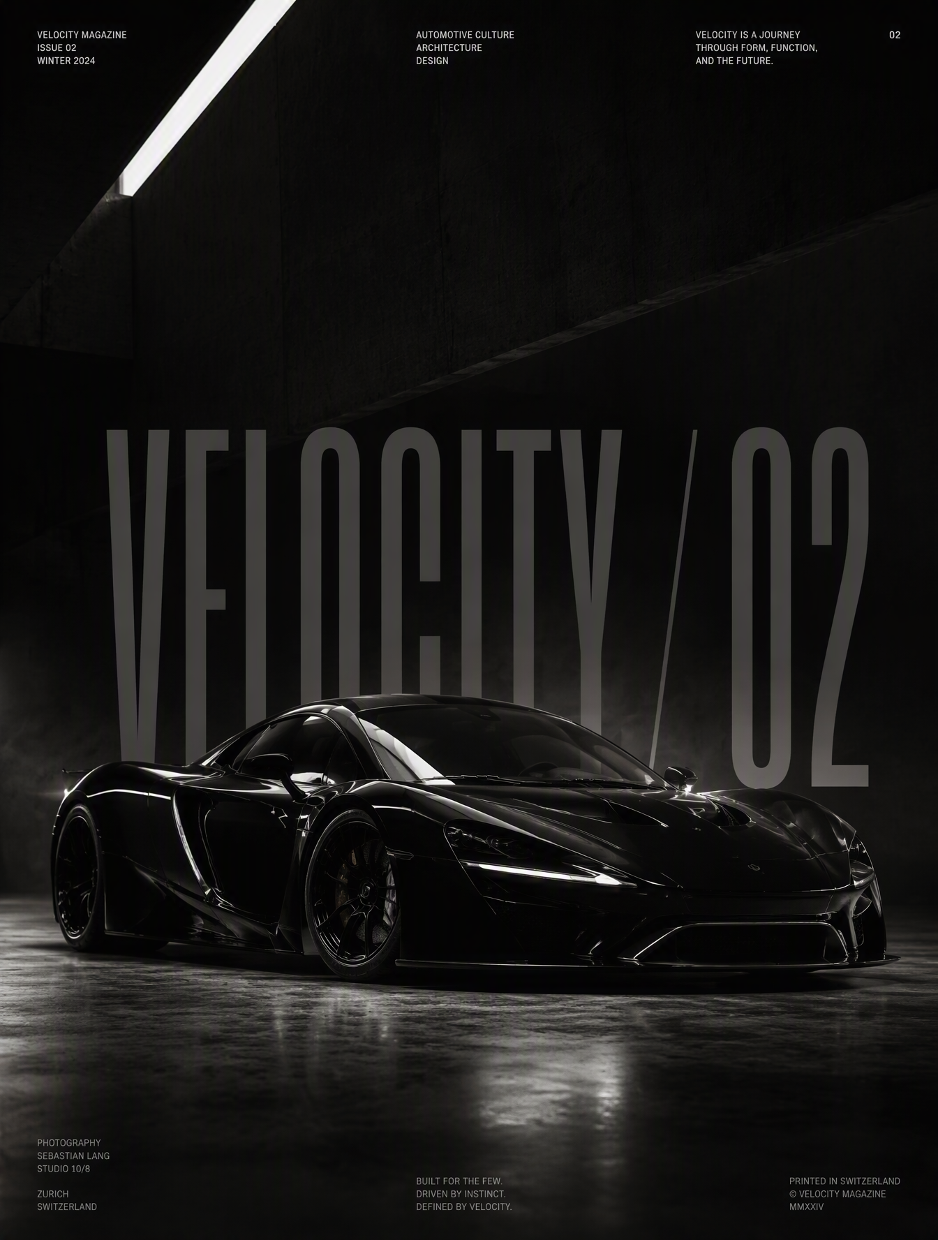 Ultra-premium black supercar photographed inside a brutal...