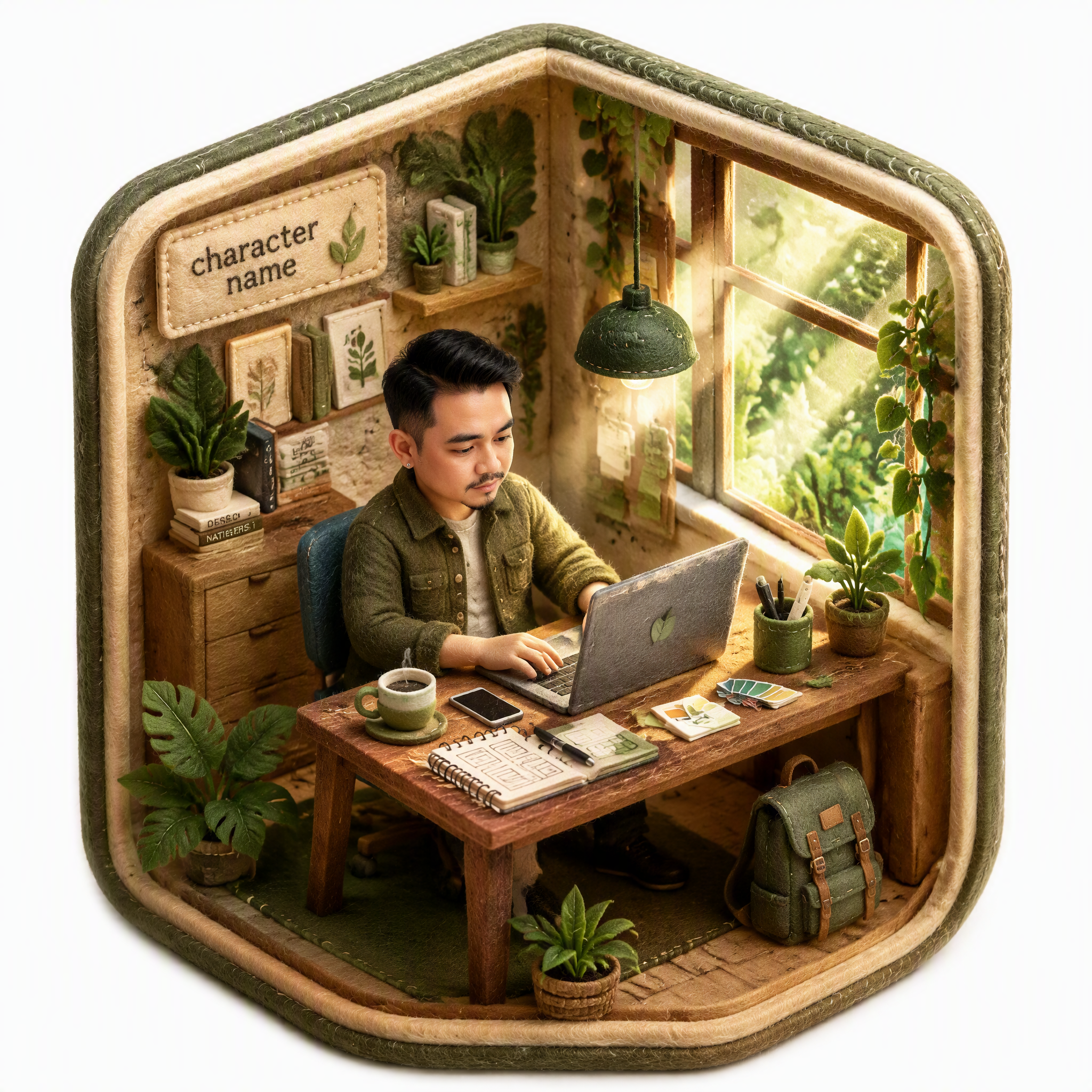 Create a 3D isometric diorama illustration of an original...