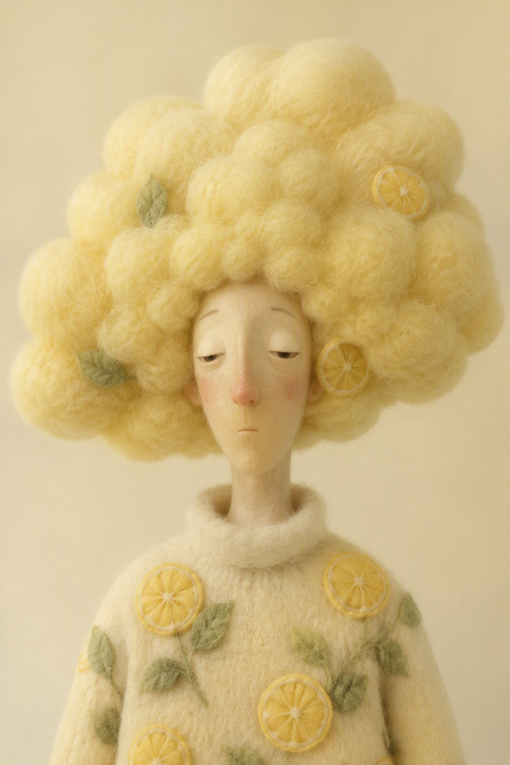 Whimsical 3D character portrait,unusual sleepy human with...