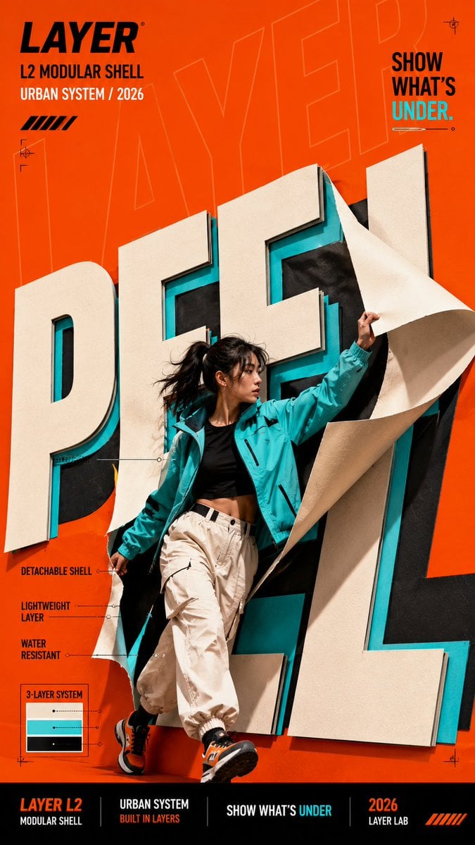 Create a bold editorial campaign poster where oversized t... - alternate