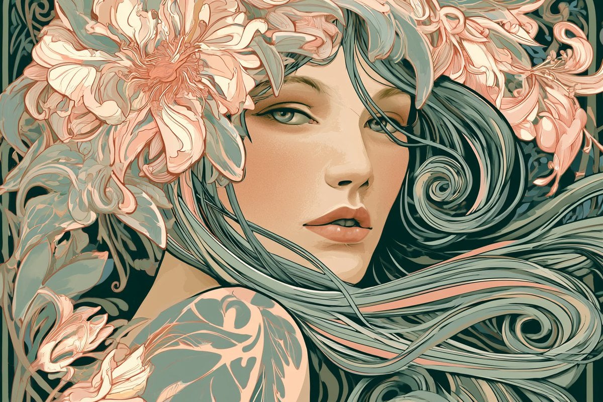 An Art Nouveau Floral Symphony depiction of [Subject], ad... - alternate