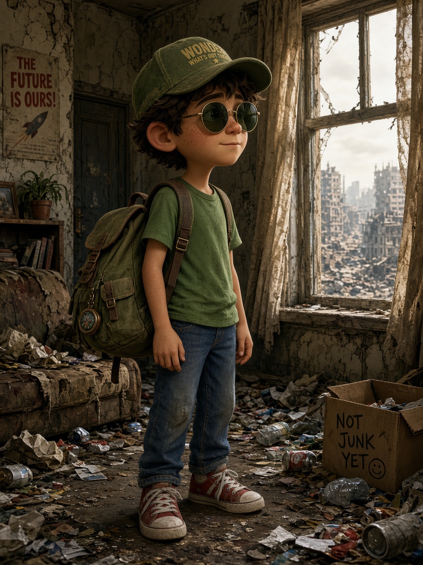 A Pixar-style animated portrait of a young, quirky boy we...