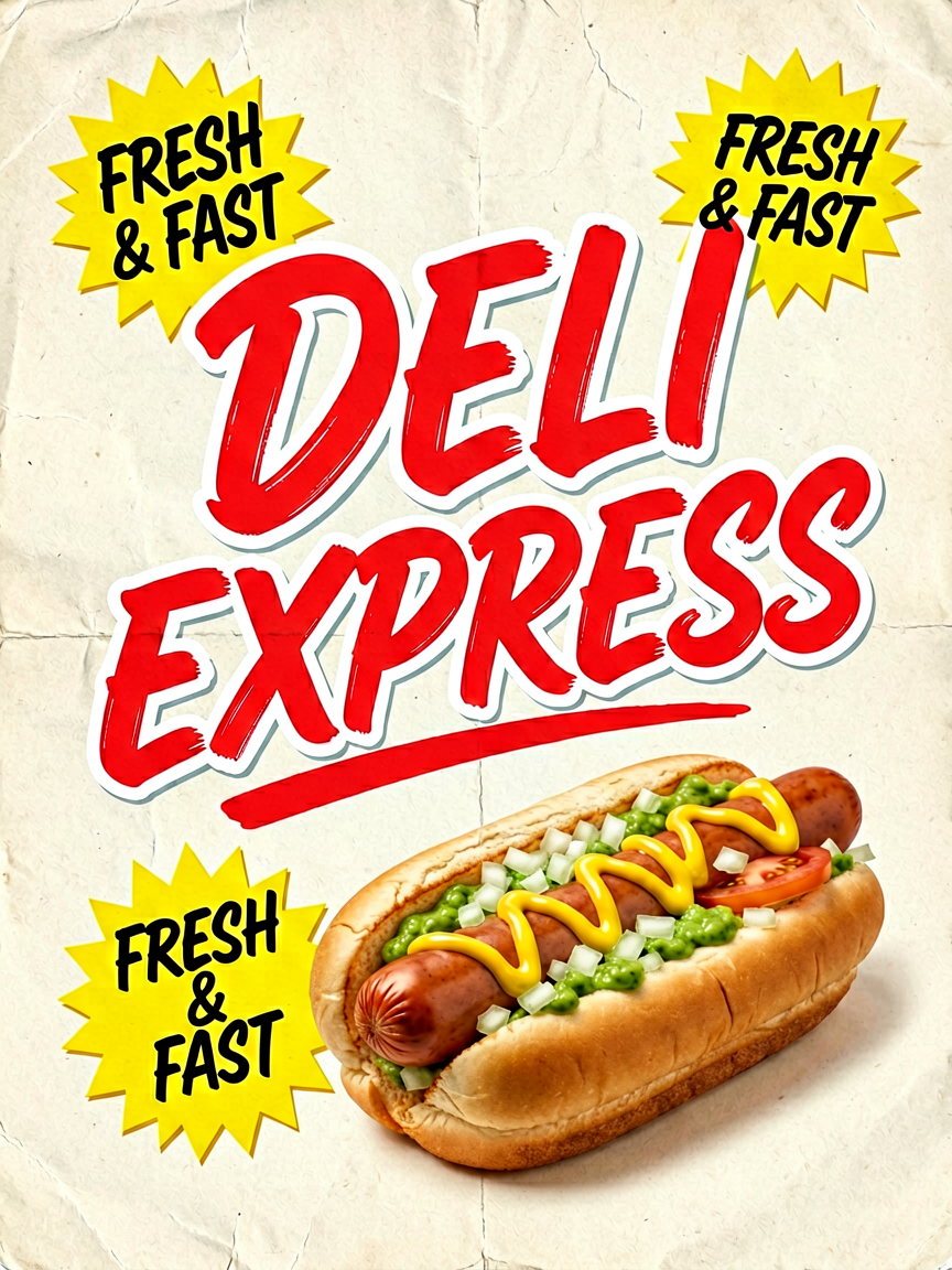A vibrant retro fast-food advertisement poster showcasing...