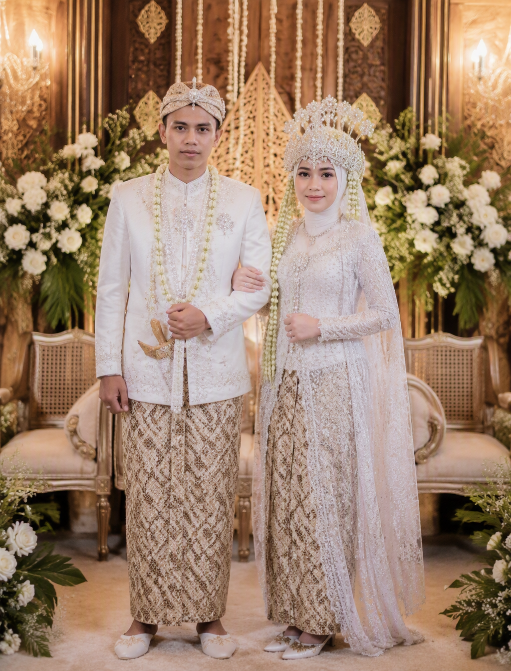 Ubah foto referensi ini menjadi foto pasangan pengantin y...
