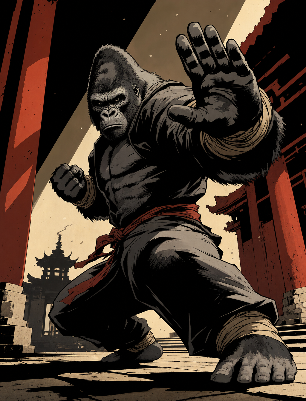 Graphic novel illustration featuring a powerful silverbac...