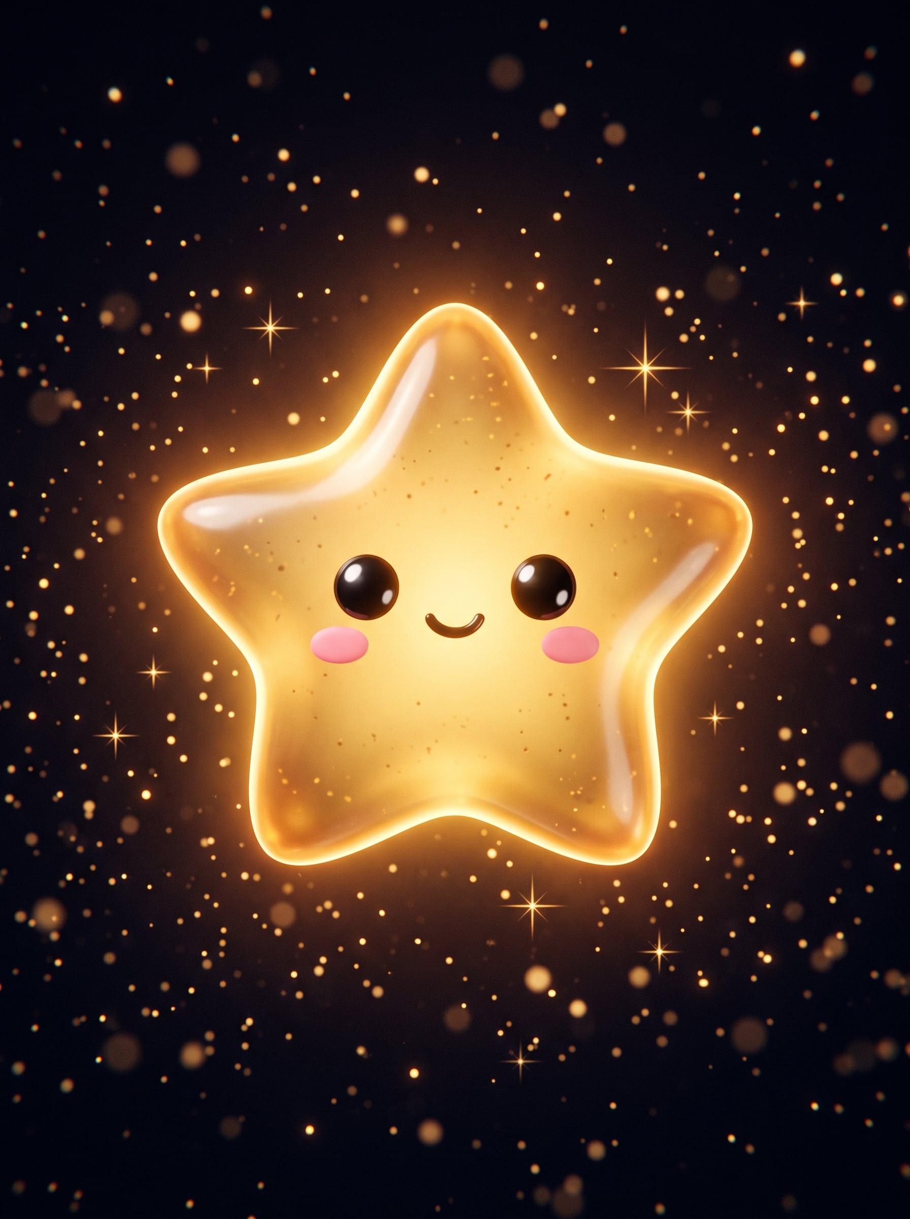 A cute five-pointed golden star character floats centered...
