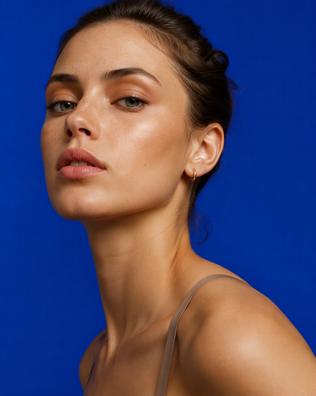 Create a hyper-realistic 4:5 editorial fashion portrait o...