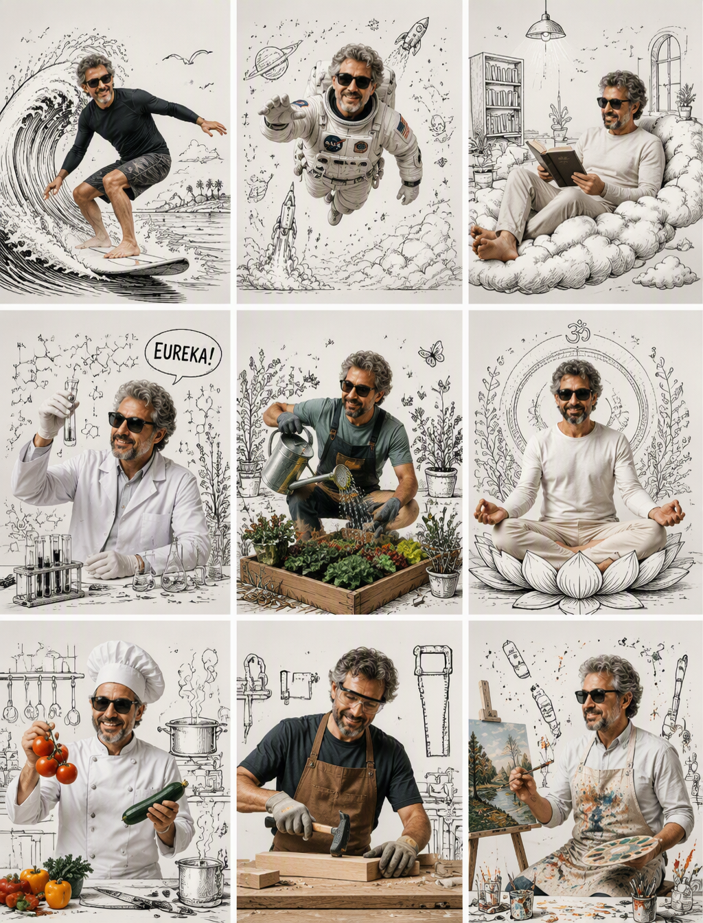 Create an ultra-resistic 3-3 editorial lifestyle collage ...