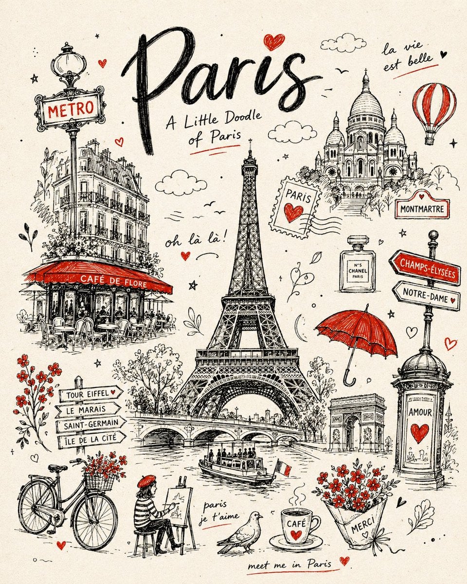 Create a vertical 4:5 minimalist doodle travel poster for... - alternate