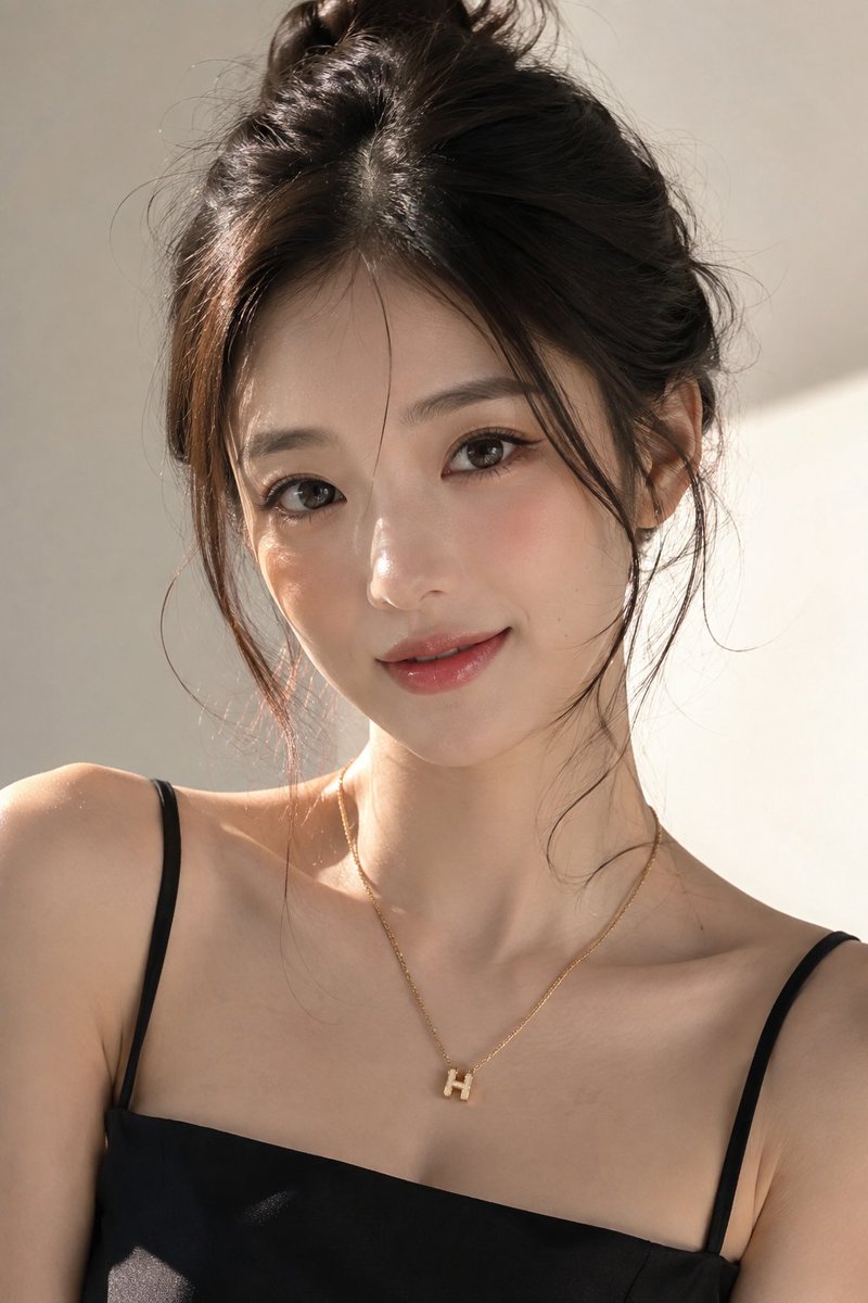Ultra-realistic portrait of a cute young East Asian woman...