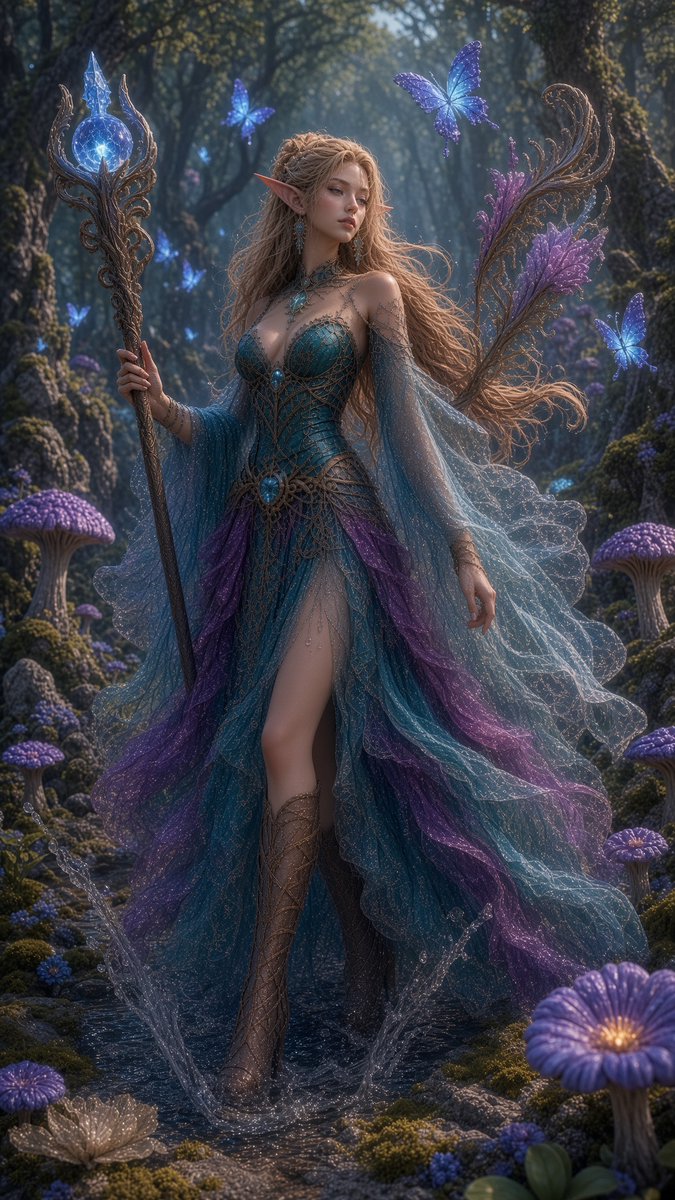 A stunning beautiful elven woman with pointed ears, long ...