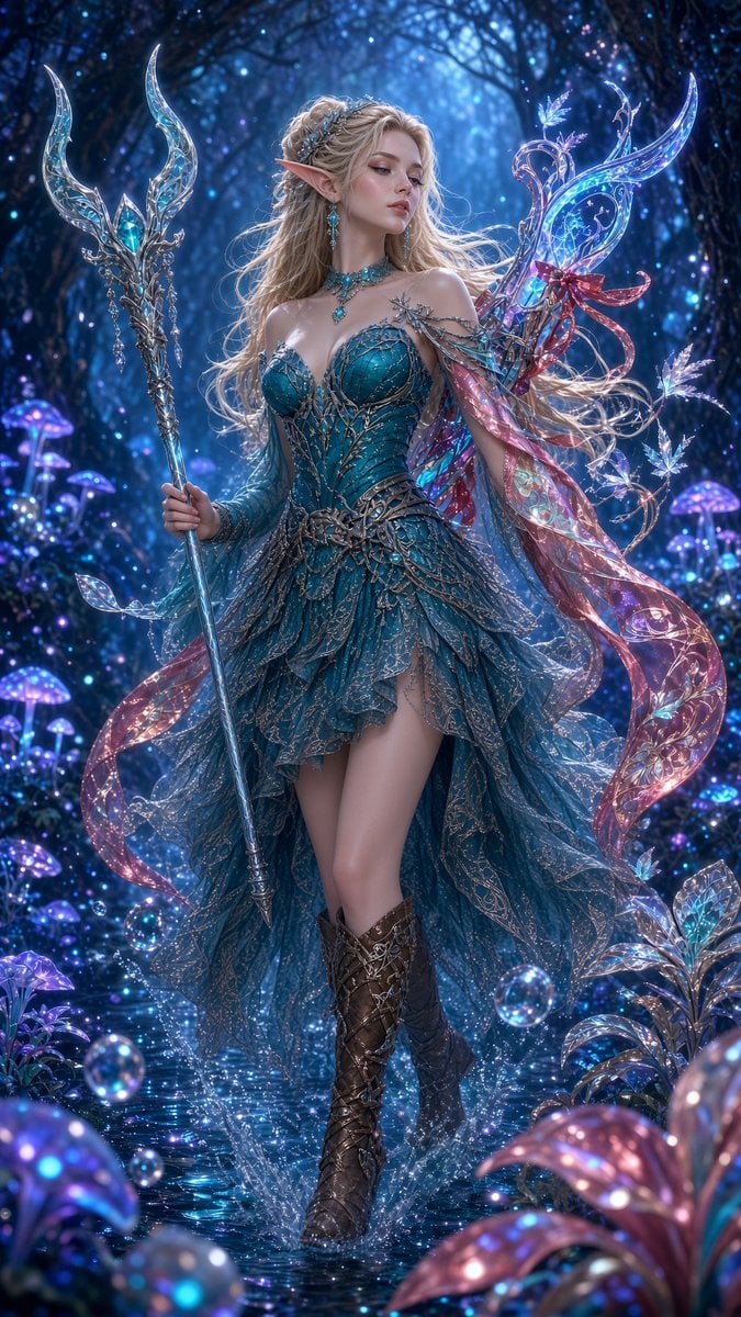 A stunning beautiful elven woman with pointed ears, long ... - alternate