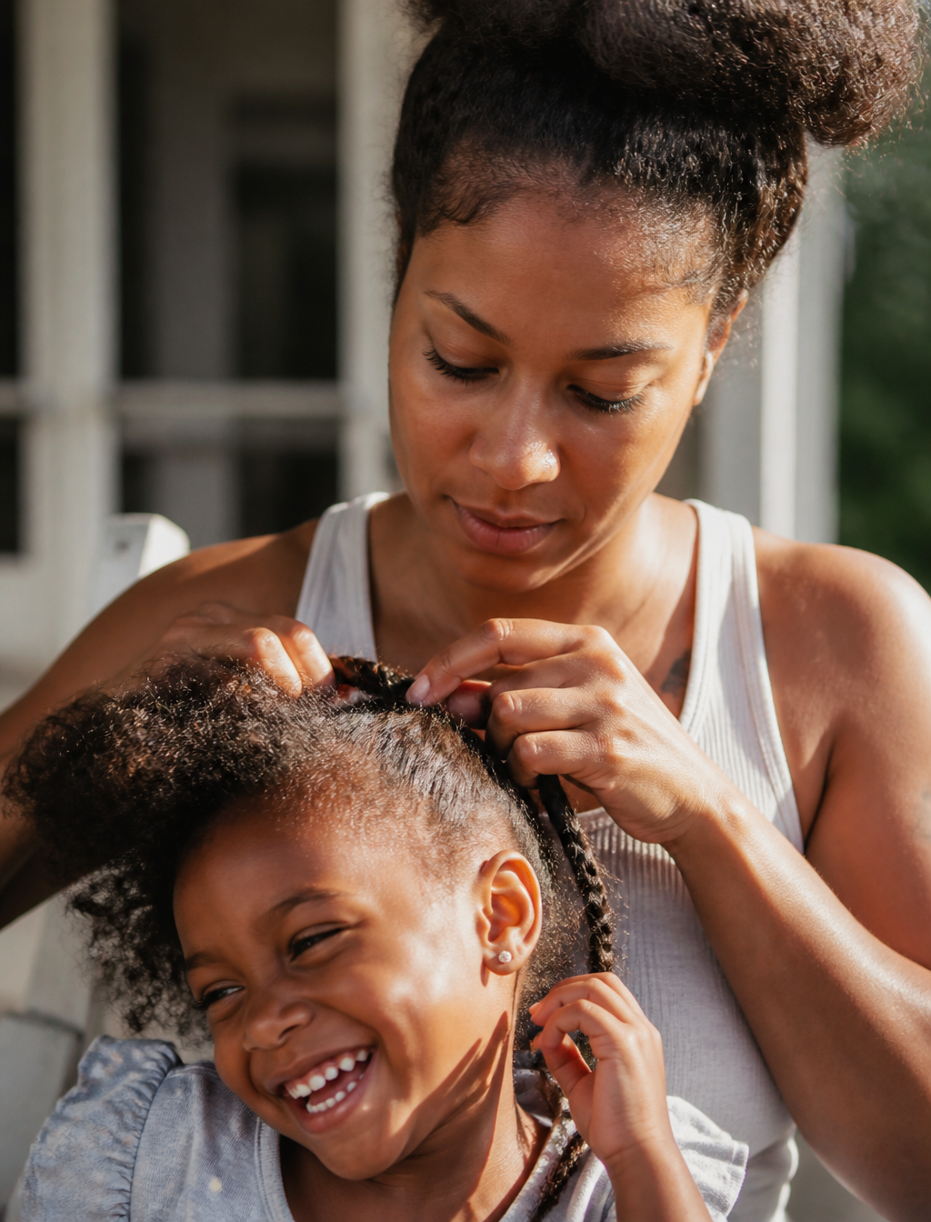 An ultra-realistic documentary portrait of a young mother...
