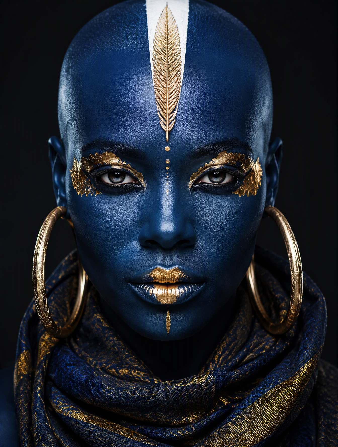 [A striking close-up studio portrait of a bald Black woma...