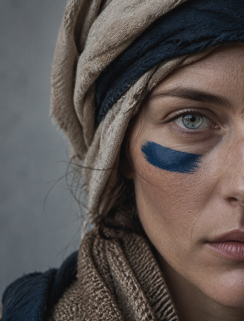 A dramatic ultra-realistic portrait of a woman shown in e...