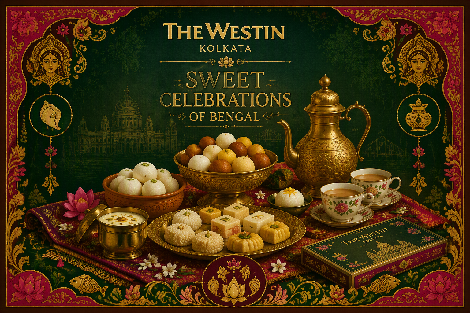 Create a luxurious square Bengali sweets and celebration ...