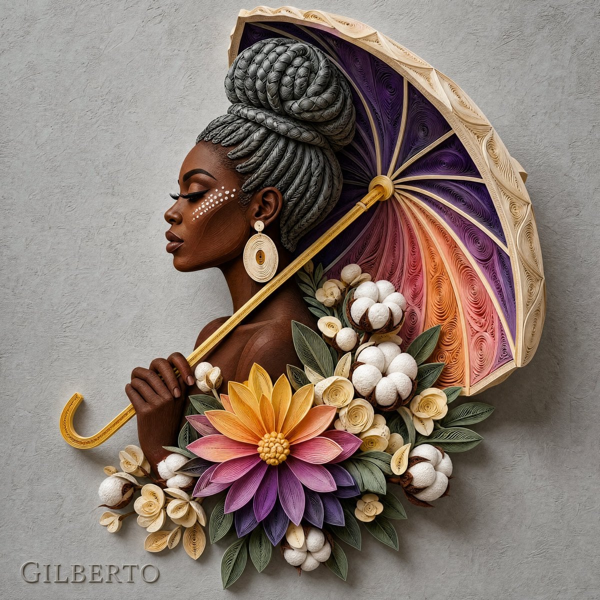 A detailed 3D paper quilling relief artwork of an elegant... - alternate