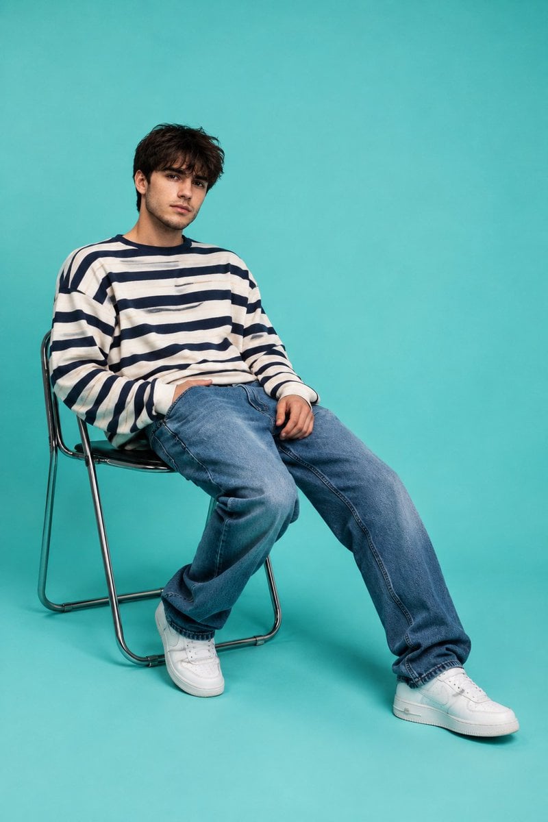 2:3 vertical menswear editorial, young male model seated ... - alternate