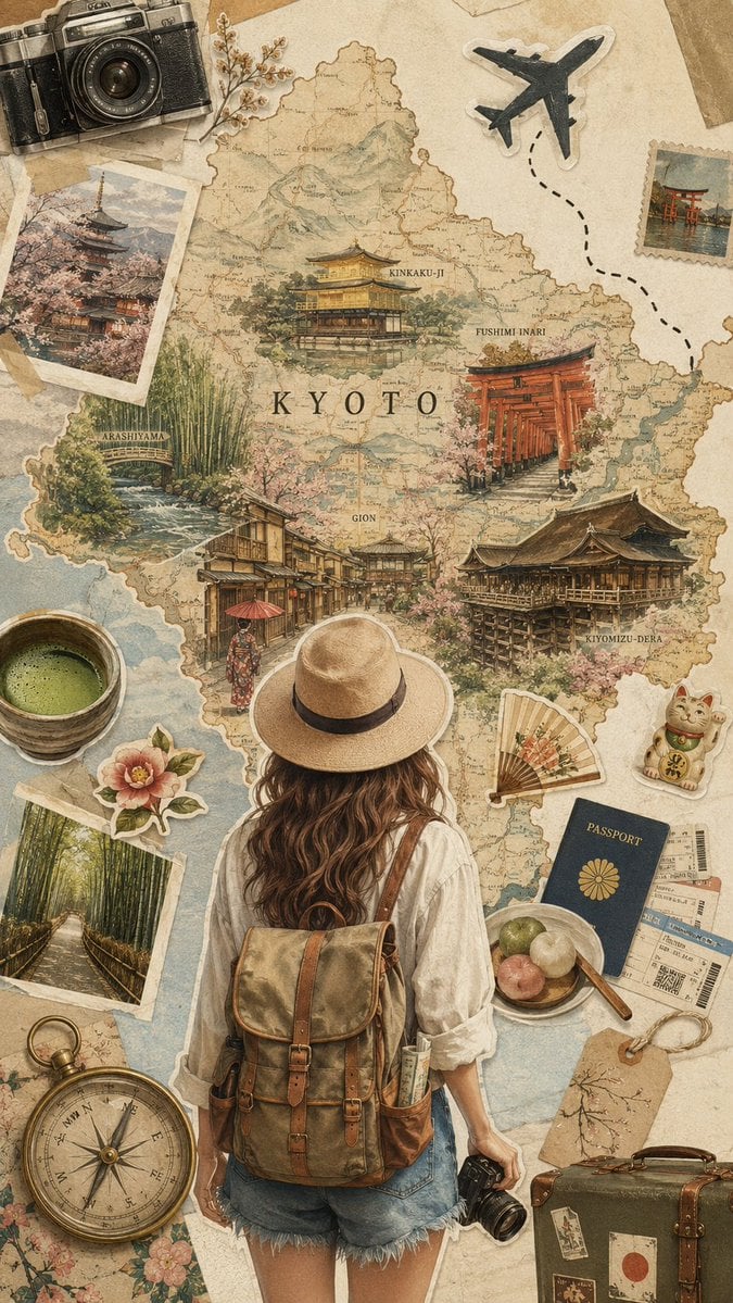 Create a sophisticated vintage travel collage poster insp... - alternate