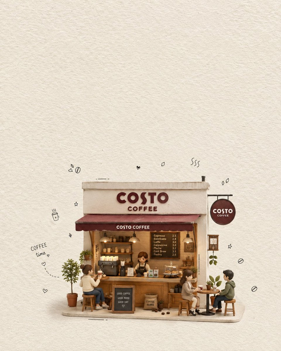 Create a charming minimalist 3D miniature coffee shop sce...