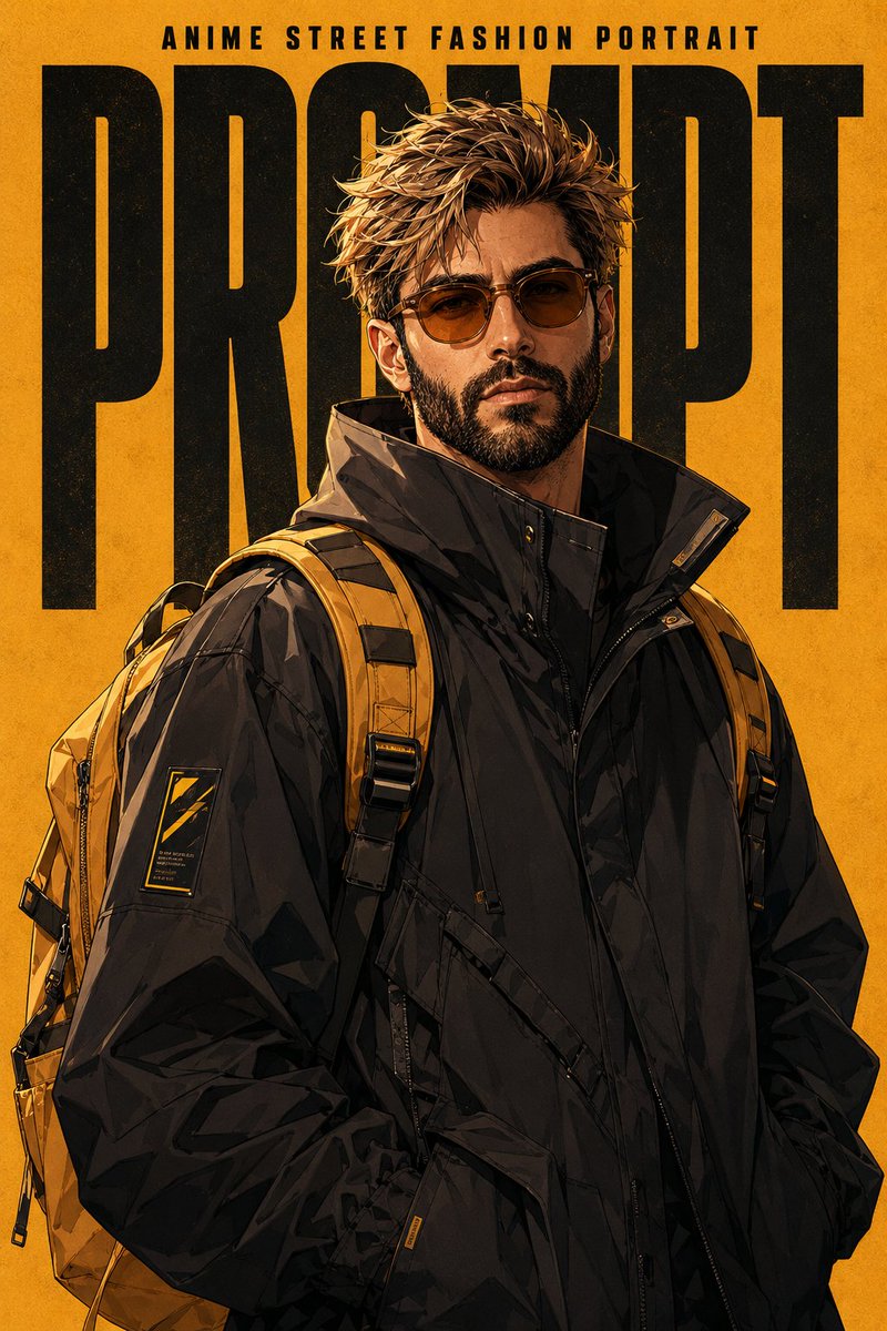 Anime-inspired street fashion poster featuring a handsome...