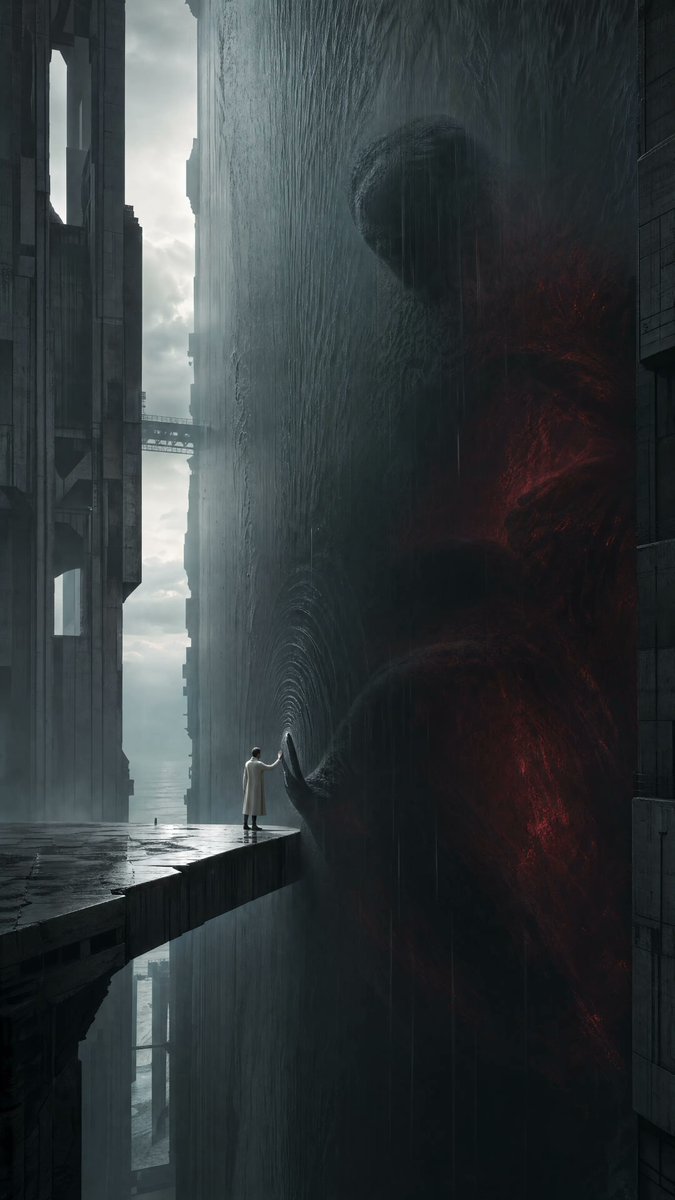 Create an original cinematic dark-surrealist landscape at...