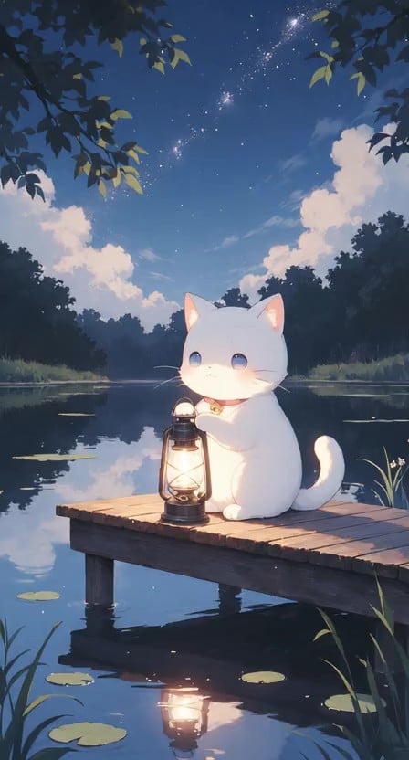 A cute white bear sits alone on the edge of a waterfront ... - alternate