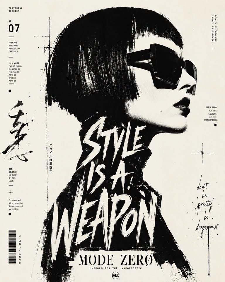 High-contrast black and white typographic portrait poster...