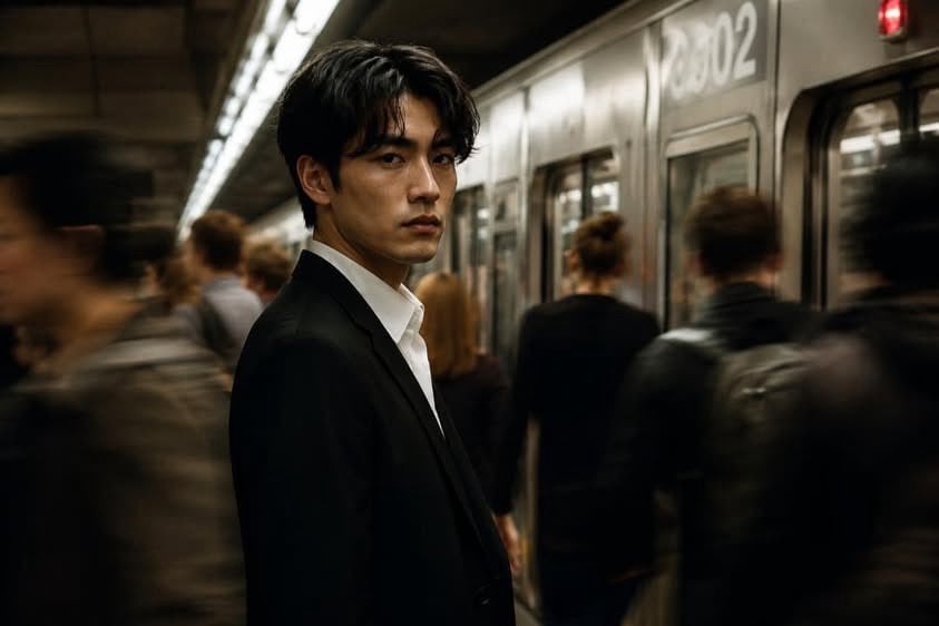 Subject: A young East Asian man in his late 20s with tous...