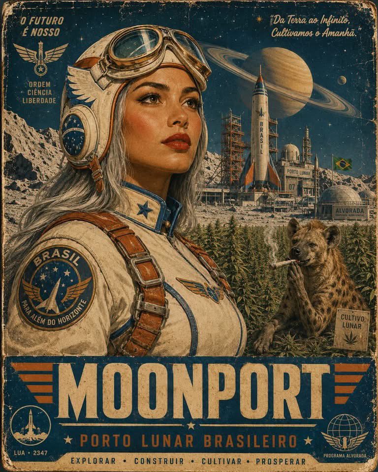 Vintage retro-futurist aviation poster portrait of [Human... - alternate